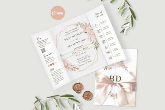 Gatefold Wedding Invitation Pink Floral