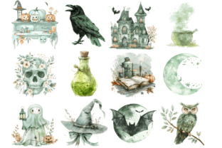 Sage Green Halloween Clipart Graphic by Markicha Art · Creative Fabrica
