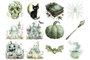 Sage Green Halloween Clipart Graphic by Markicha Art · Creative Fabrica