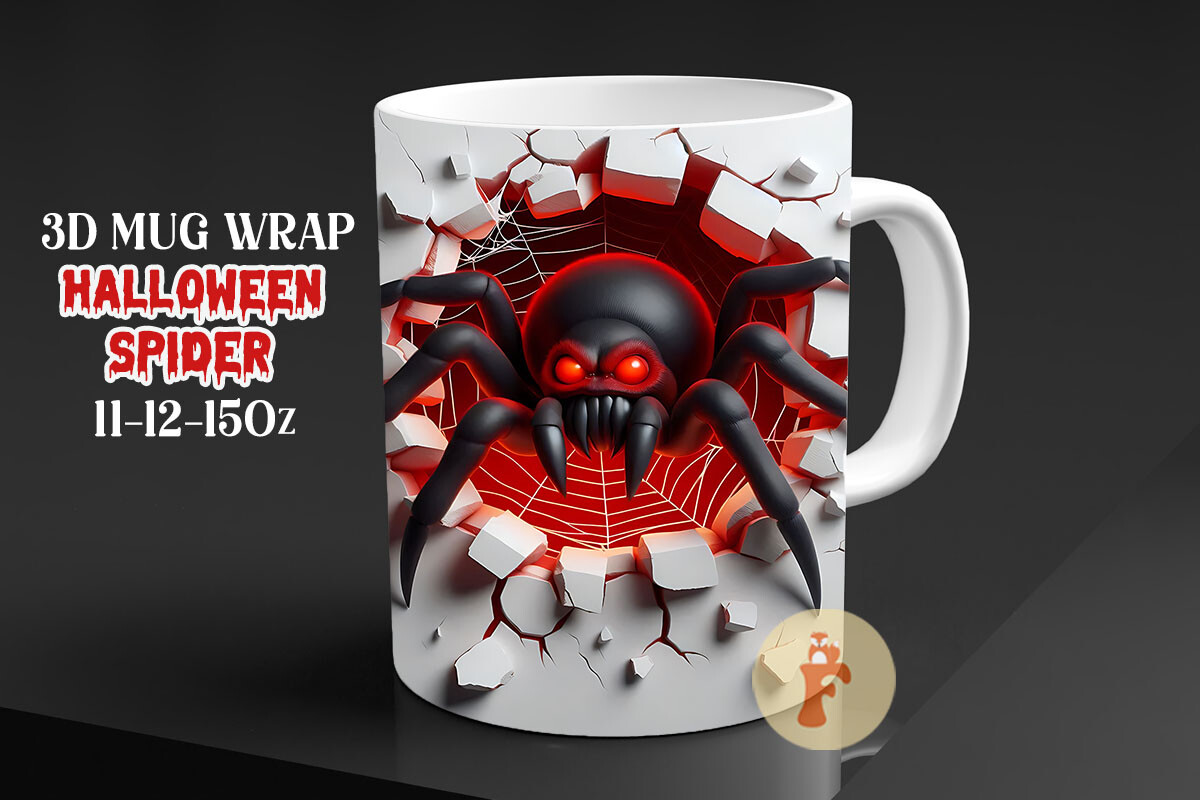 Spooky Spider Halloween 3D Mug Wrap Graphic by Foxmia · Creative Fabrica
