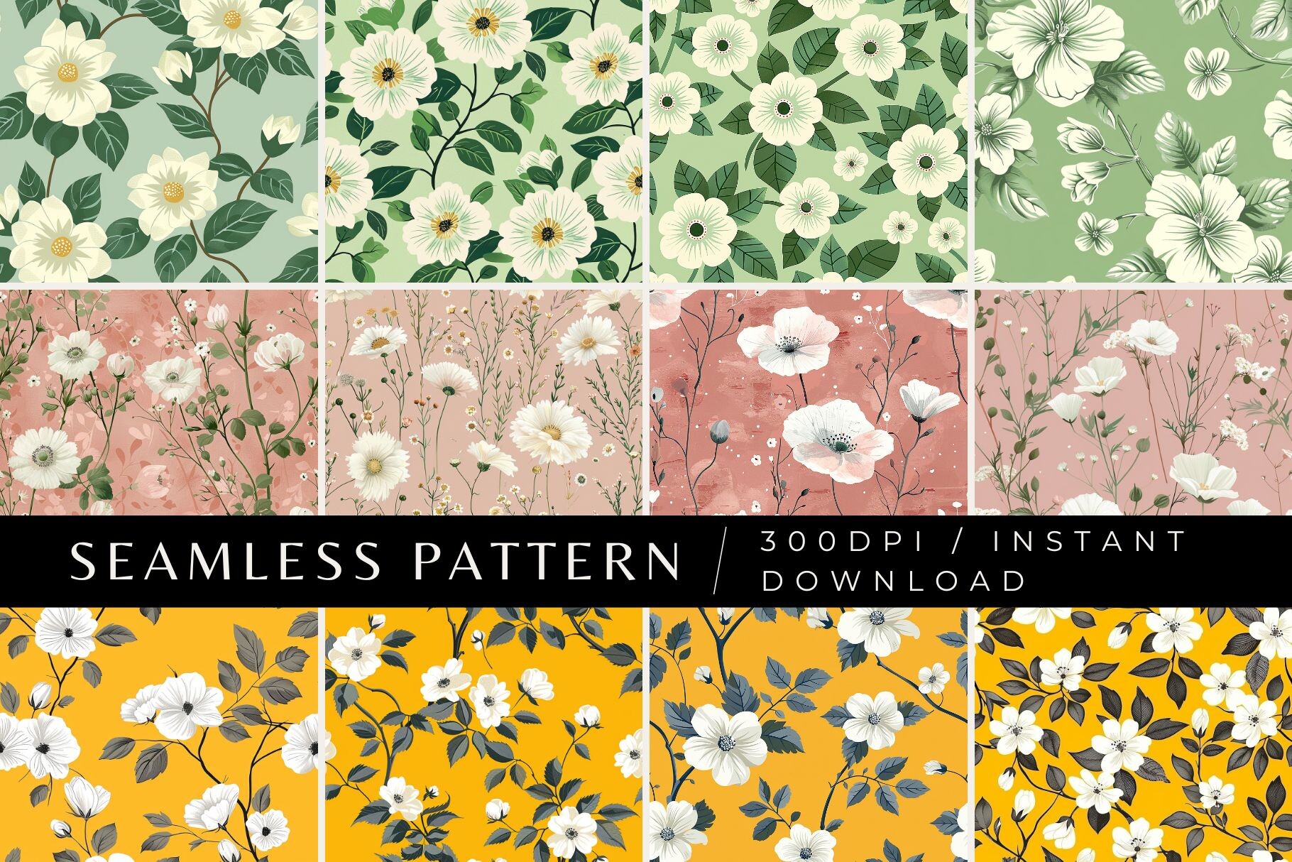 12 White Flowers Seamless Patterns Graphic by Inknfolly · Creative Fabrica