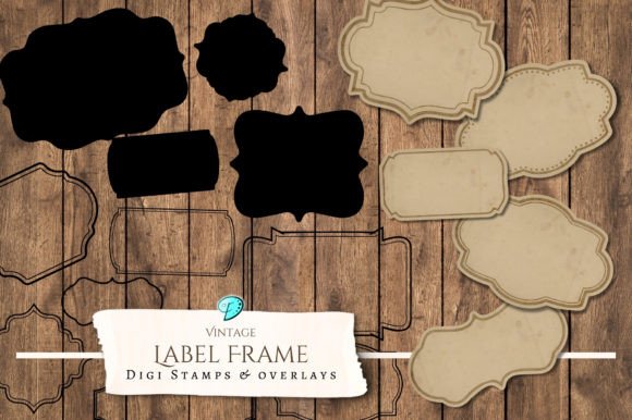 Vintage Label Frame Digital Stamp Kit Graphic by Emily Designs ...