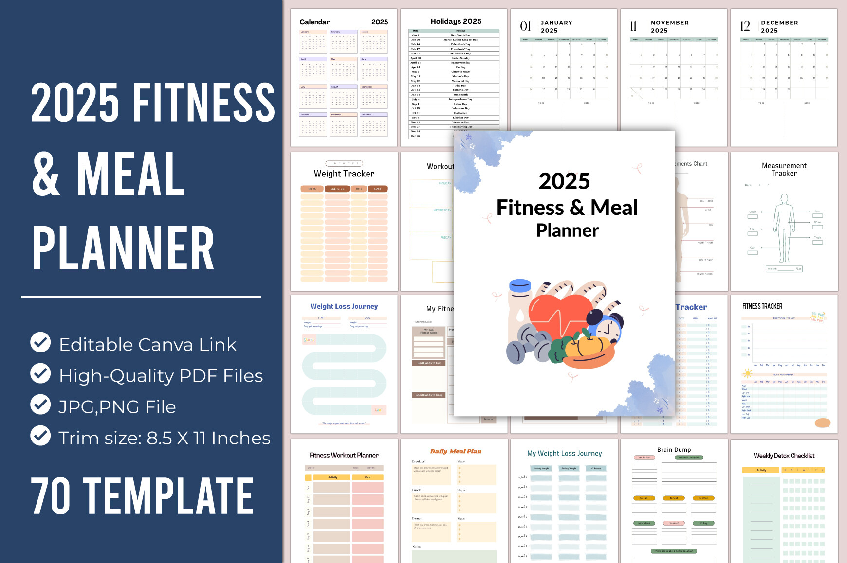 2025 Fitness & Meal Planner Canva KDP