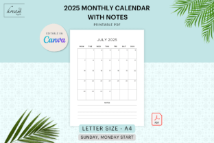 Canva 2025 Monthly Calendar with Notes Graphic by Kream Digital ...