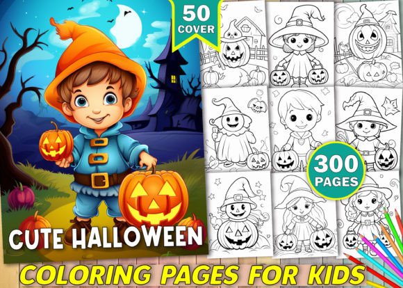 Cute Halloween Coloring Book for Kids: 300-Page Volume 1 | 50 FREE Covers | 8.5x11 A4