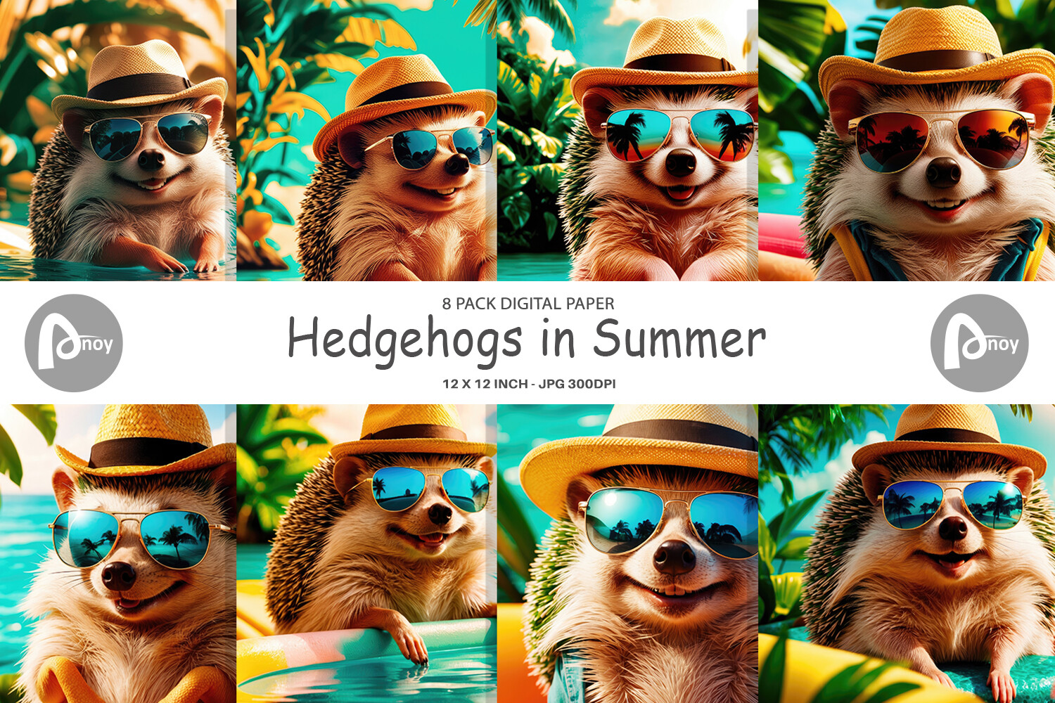 Digital Paper Hedgehogs in Summer Graphic by Artnoy · Creative Fabrica