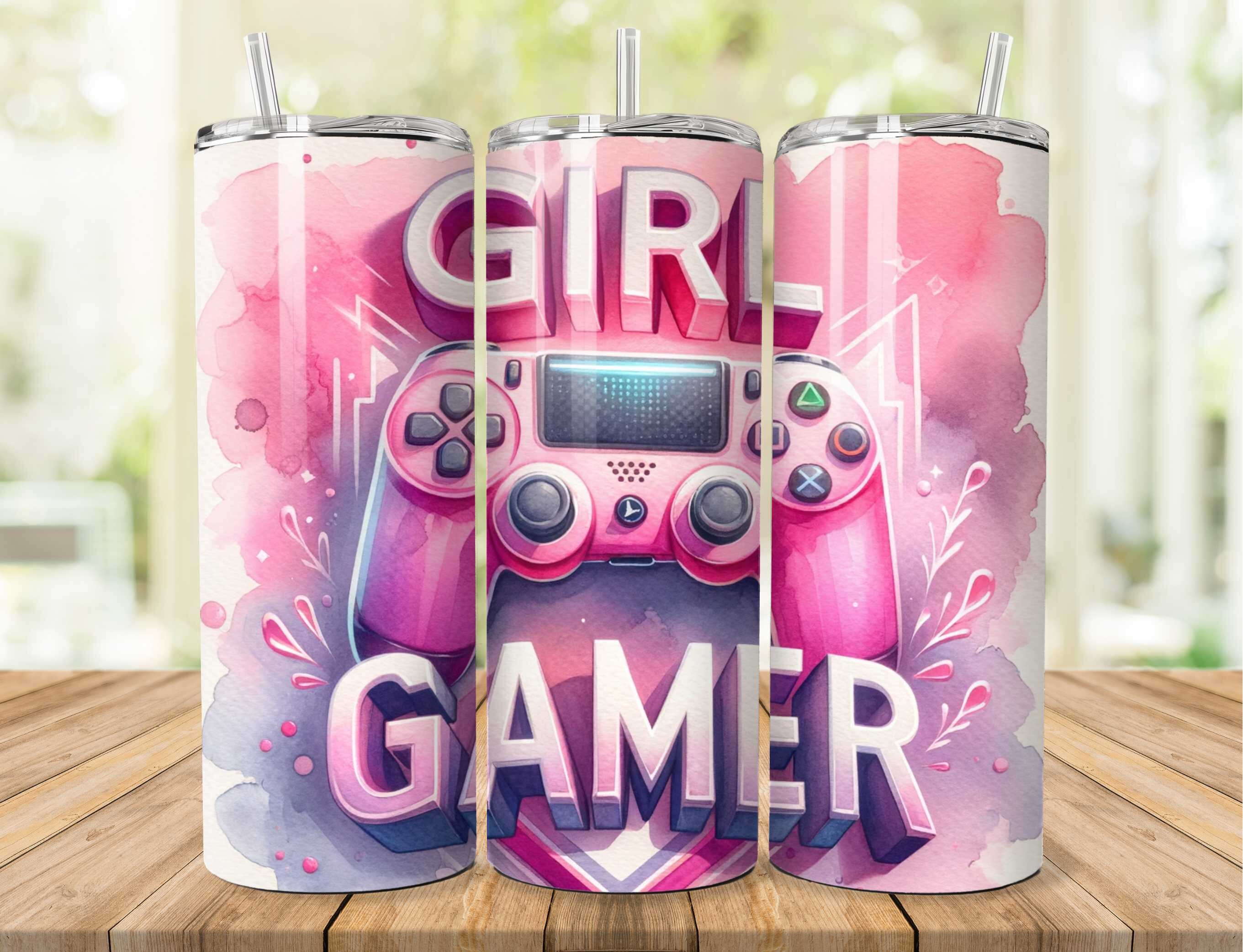 Girl Gamer Pink 20oz Tumbler Wrap Graphic by Farook Art · Creative Fabrica