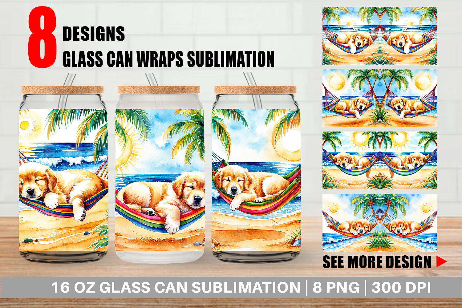Glass Can Dog in Summer Hammock Graphic by Artnoy · Creative Fabrica
