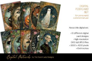 Halloween Characters Postcard Designs Graphic by daphnepopuliers ...