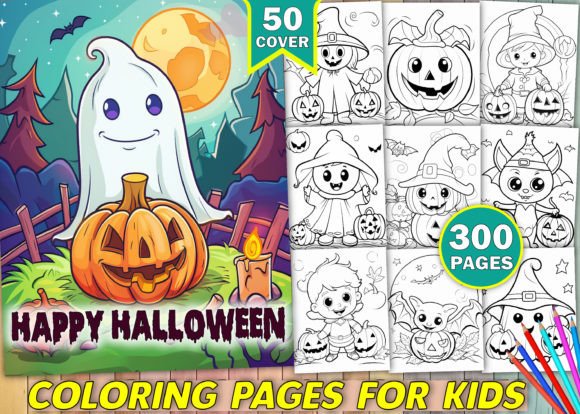 Happy Halloween Coloring Pages for Kids: 300-Page Volume 2 | 50 FREE Covers | 8.5x11