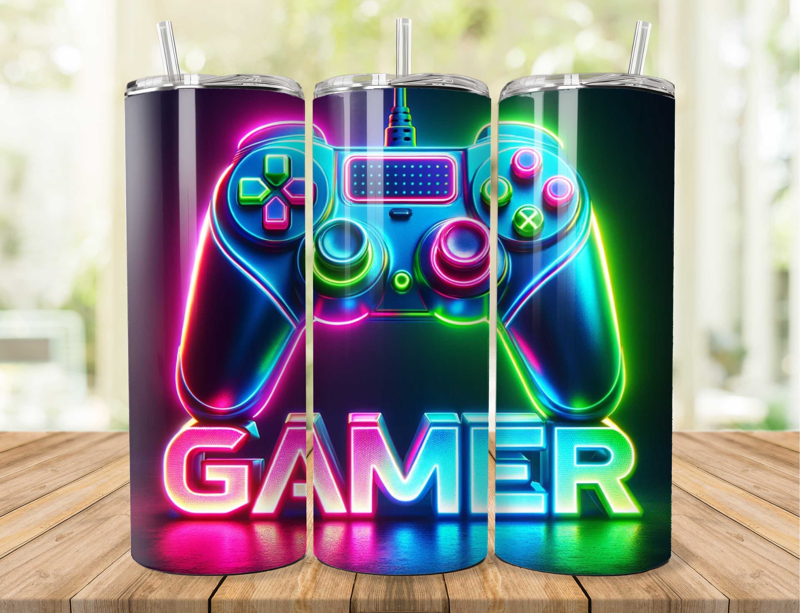 Neon Gamer Controller 20oz Tumbler Wrap Graphic by Farook Art ...