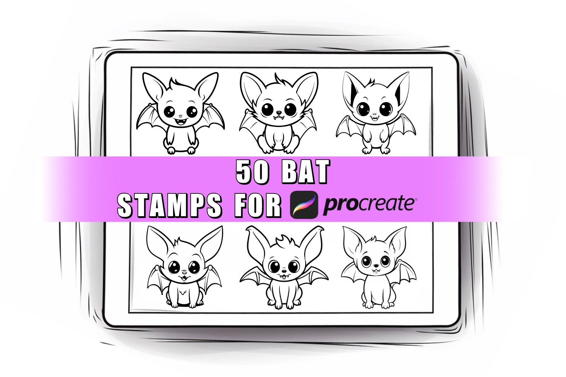50 Cute Bat Procreate Stamps Brushes Graphic by ProcreateSale ...