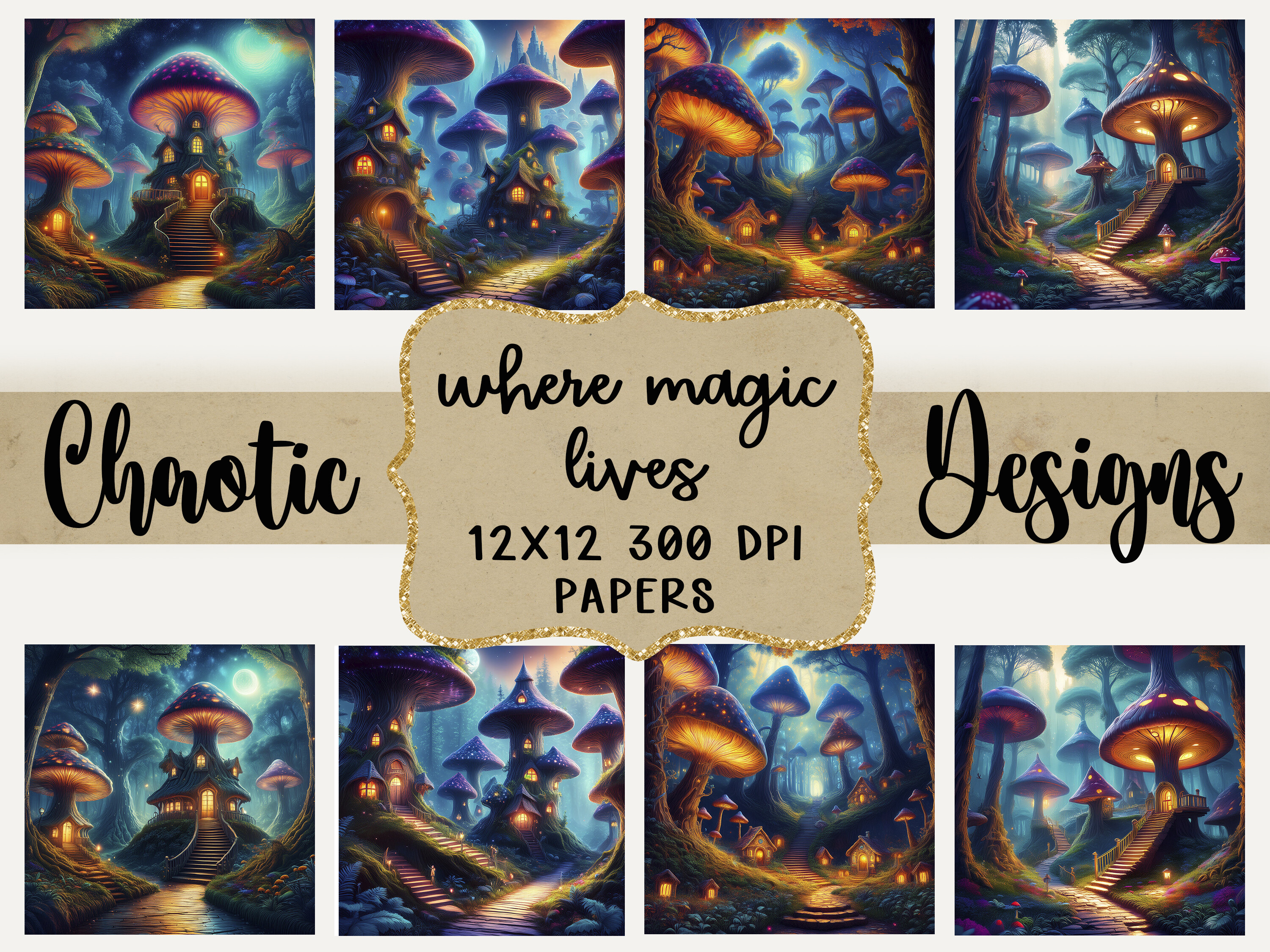 Fantasy Mushroom Digital Paper Set Graphic by The Tattered Quill ...