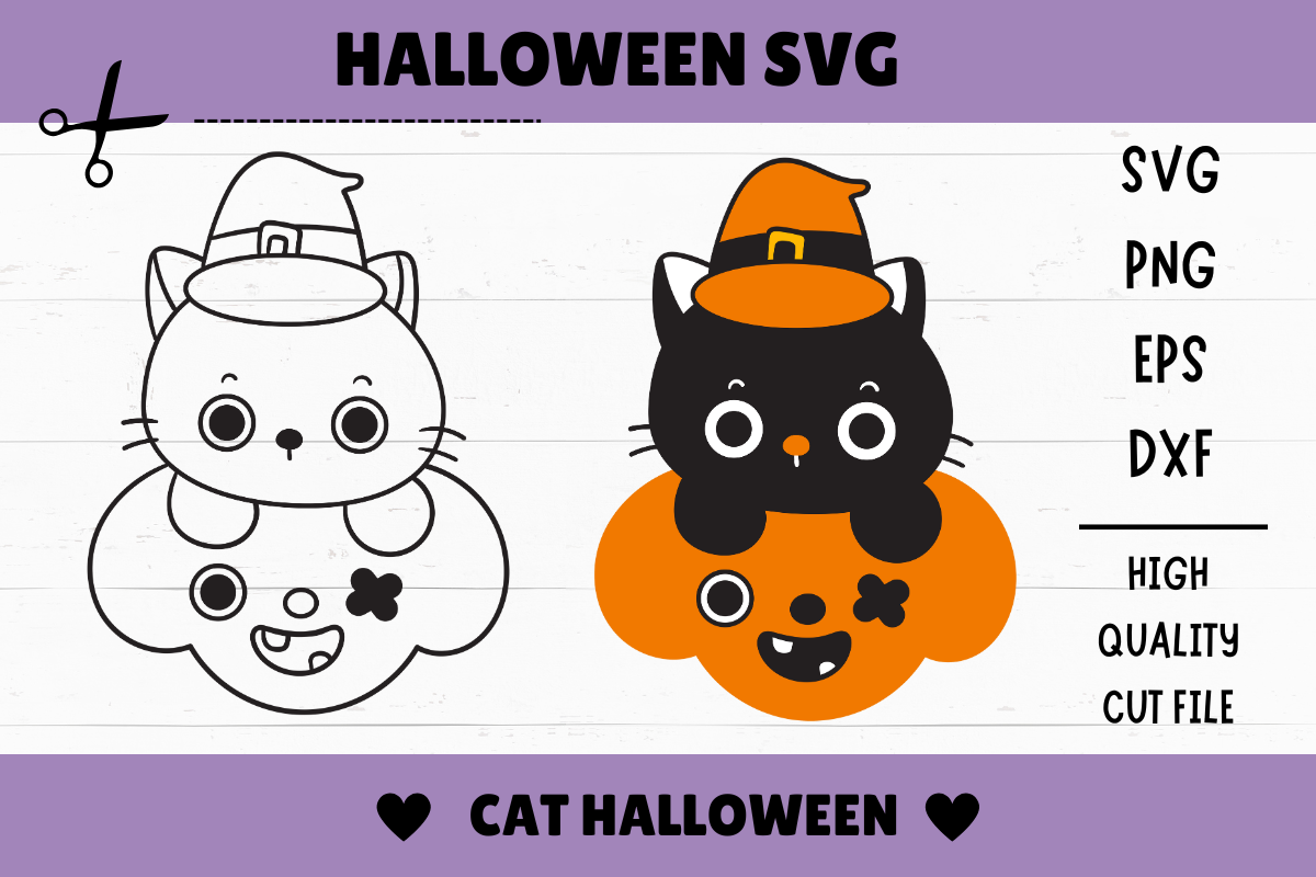 Halloween Cat SVG Kawaii Clipart Kitten Graphic by vividdiy8 · Creative ...