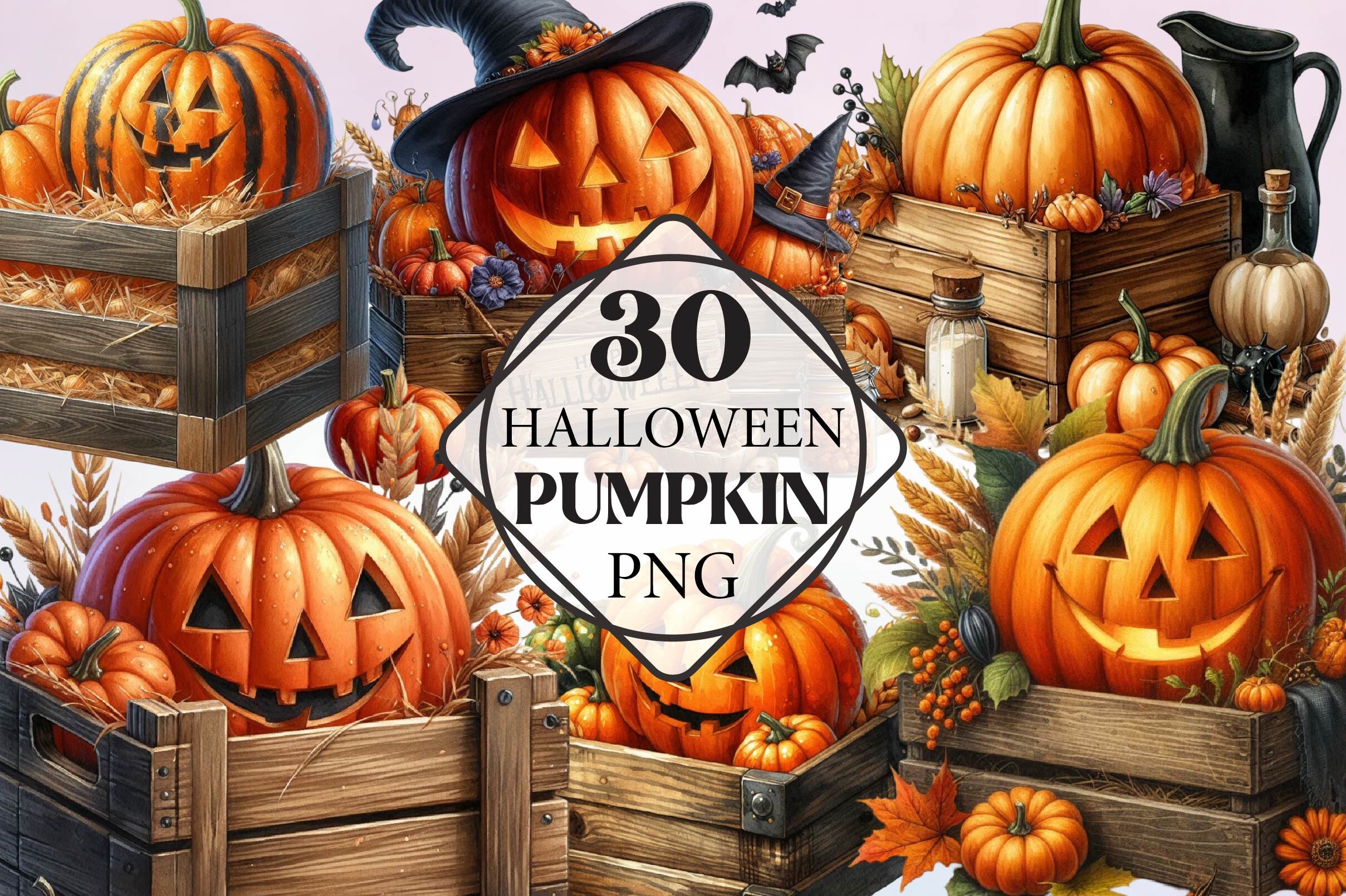 Watercolor Halloween Pumpkin Clipart Graphic by Dream Print · Creative ...