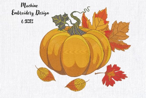 Orange Pumpkin with Fall Leaves