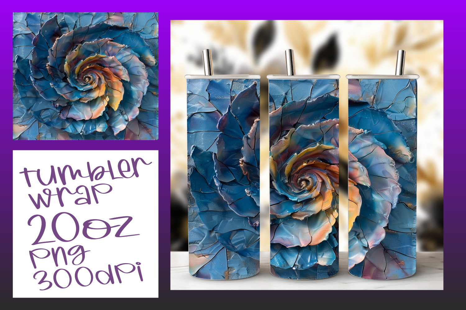 20oz Sublimation Blue Flower 3D Wrap Graphic by digitaldarius ...