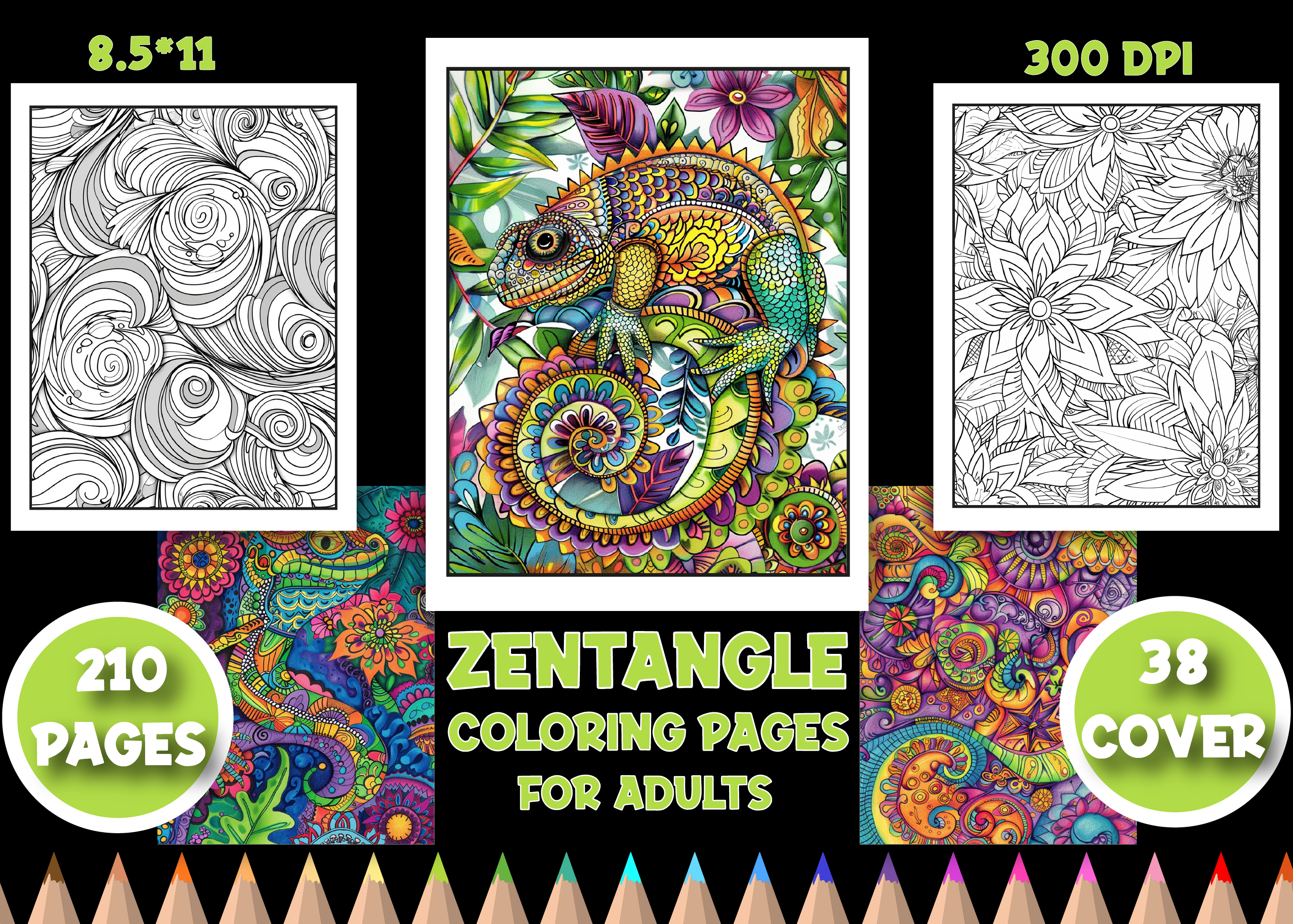 210 Zentangle Pattern Coloring Book Page