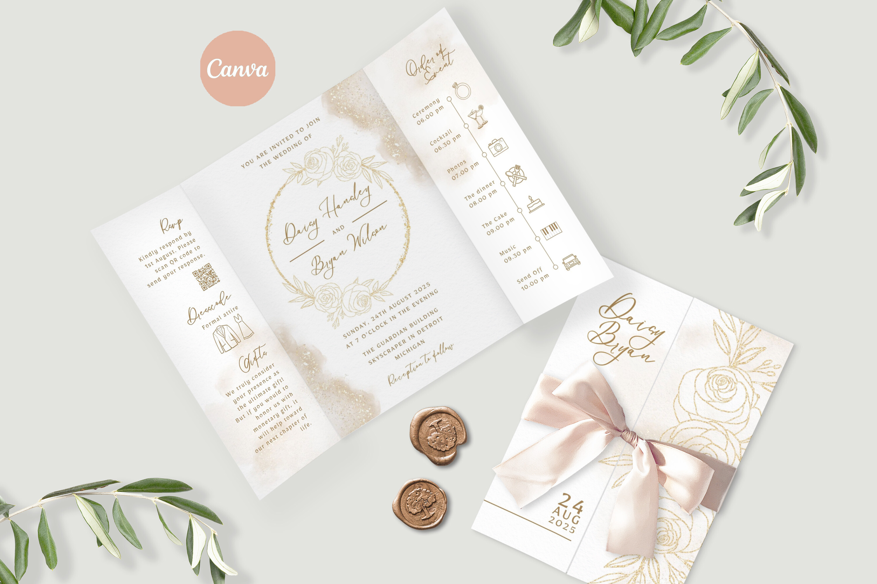 Canva Gatefold Golden Wedding Invitation