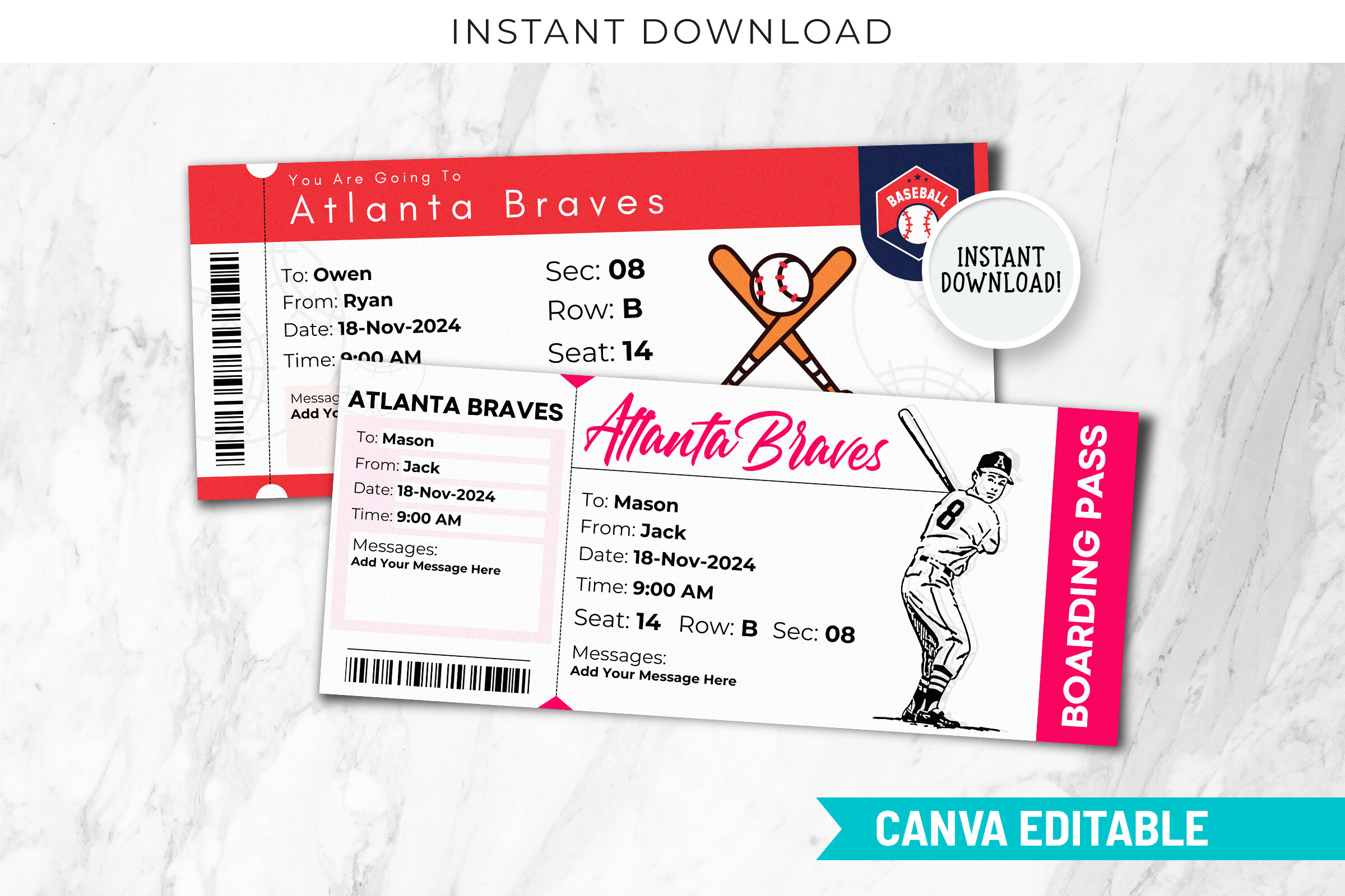 Custom Atlanta Braves Ticket Template