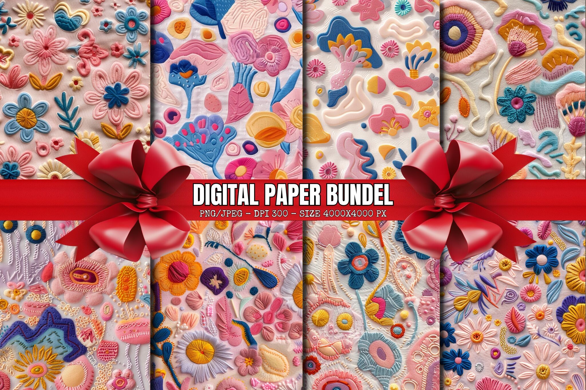 Embroidery Flower Digital Papers Graphic by craftsmaker · Creative Fabrica