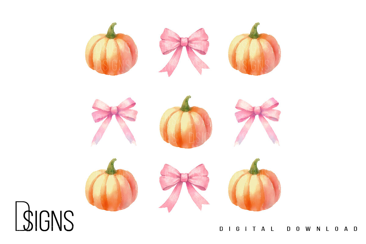 Fall Pumpkin Coquette Bow Watercolor PNG Graphic by DSIGNS · Creative ...