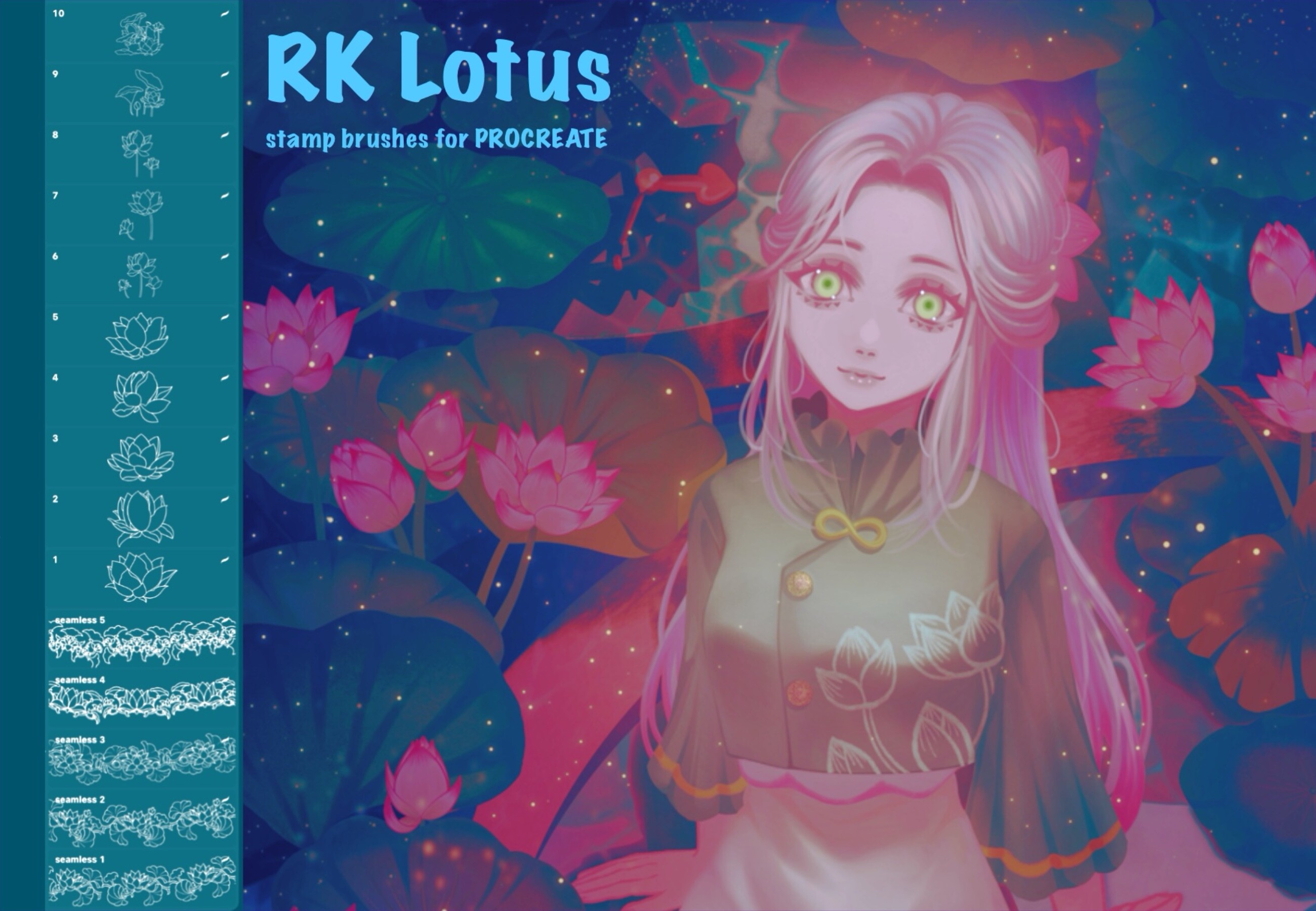 Lotus Brushes Pack for Procreate Graphic by RKKRART · Creative Fabrica