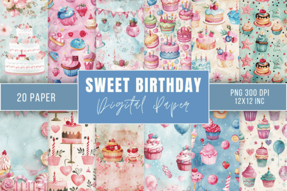 Sweet Birthday Cake Digital Paper Bundle