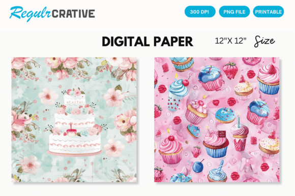 Sweet Birthday Party Cake Digital Paper