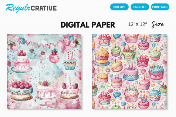 Sweet Birthday Party Cake Digital Paper