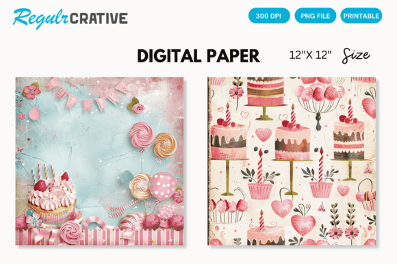 Sweet Birthday Party Cake Digital Paper