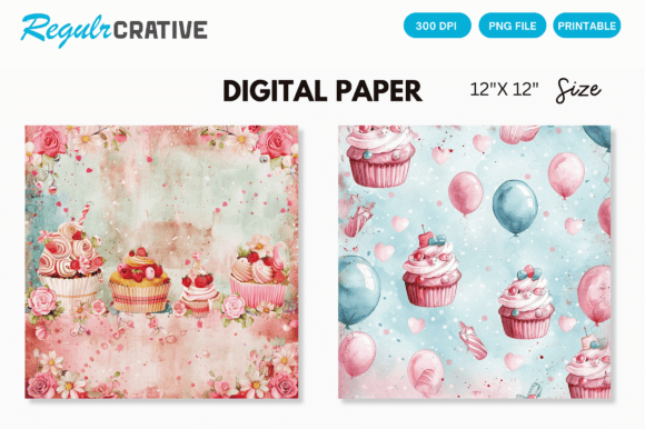 Sweet Birthday Party Cake Digital Paper