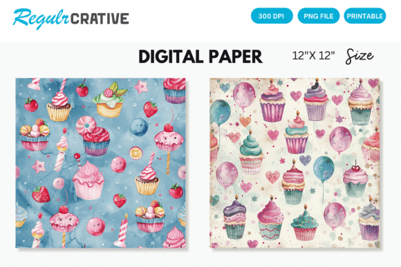 Sweet Birthday Party Cake Digital Paper