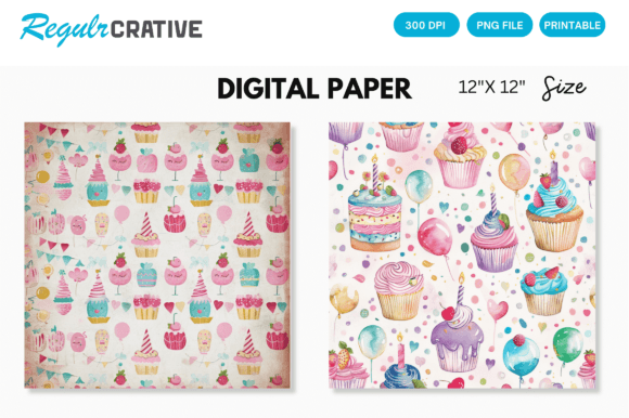 Sweet Birthday Party Cake Digital Paper