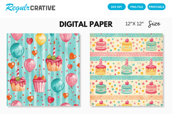 Sweet Birthday Party Cake Digital Paper