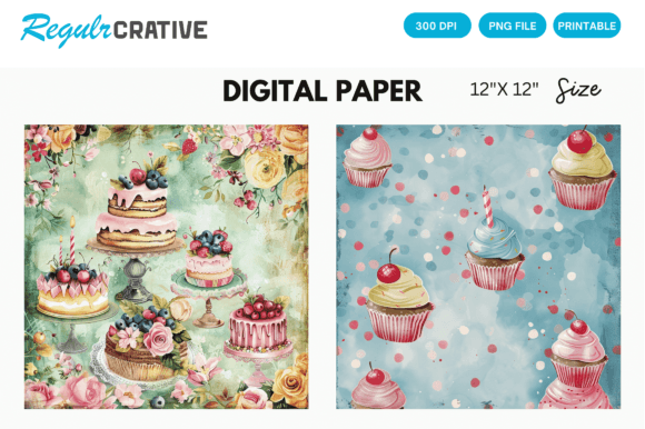 Sweet Birthday Party Cake Digital Paper