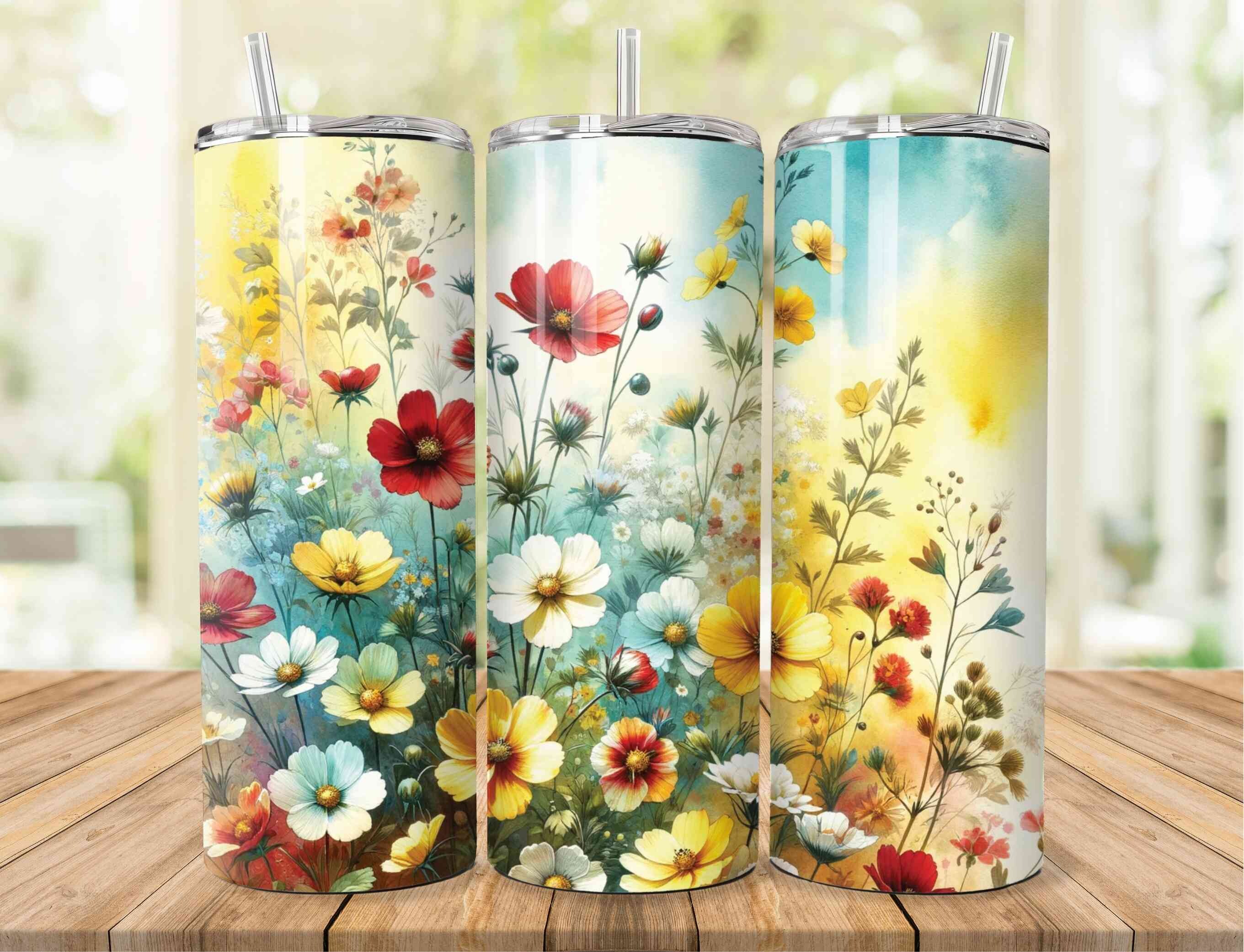 Vibrant Floral Meadow Tumbler Wrap Graphic by Farook Art · Creative Fabrica