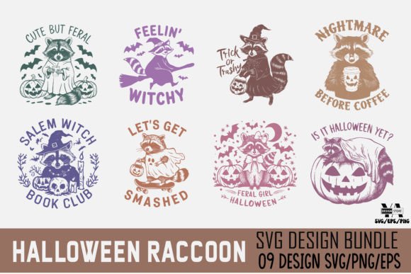 Vintage Halloween Raccoon SVG PNG Bundle Graphic by Ya_Design Store ...