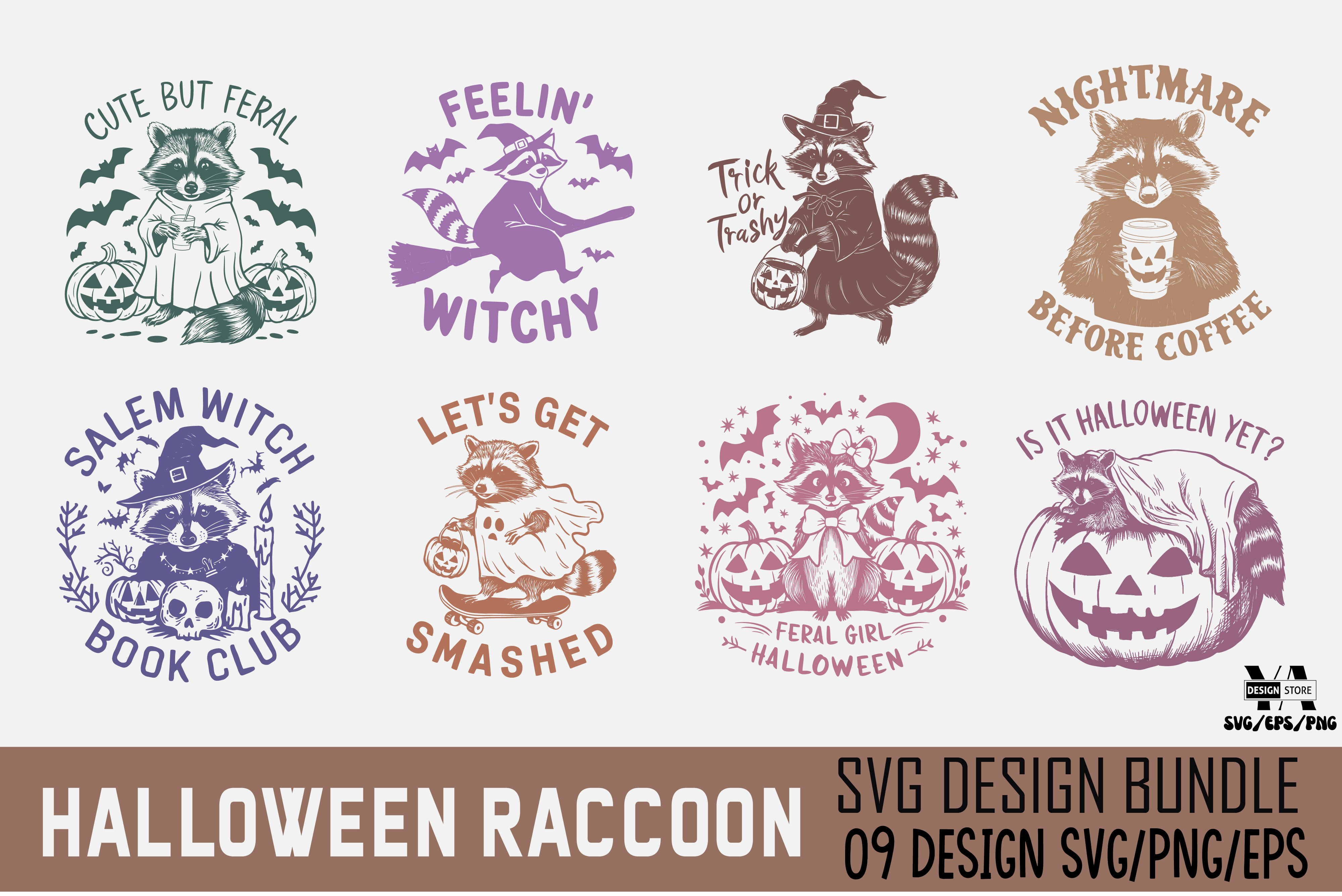 Vintage Halloween Raccoon SVG PNG Bundle Graphic by Ya_Design Store ...