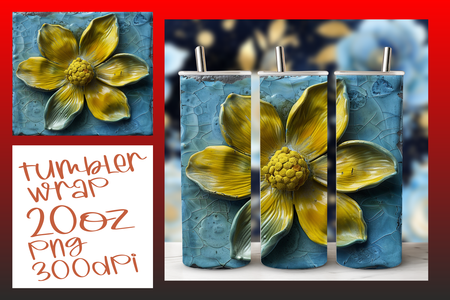 3D Blue Floral Design Tumbler Wrap Graphic by digitaldarius · Creative ...