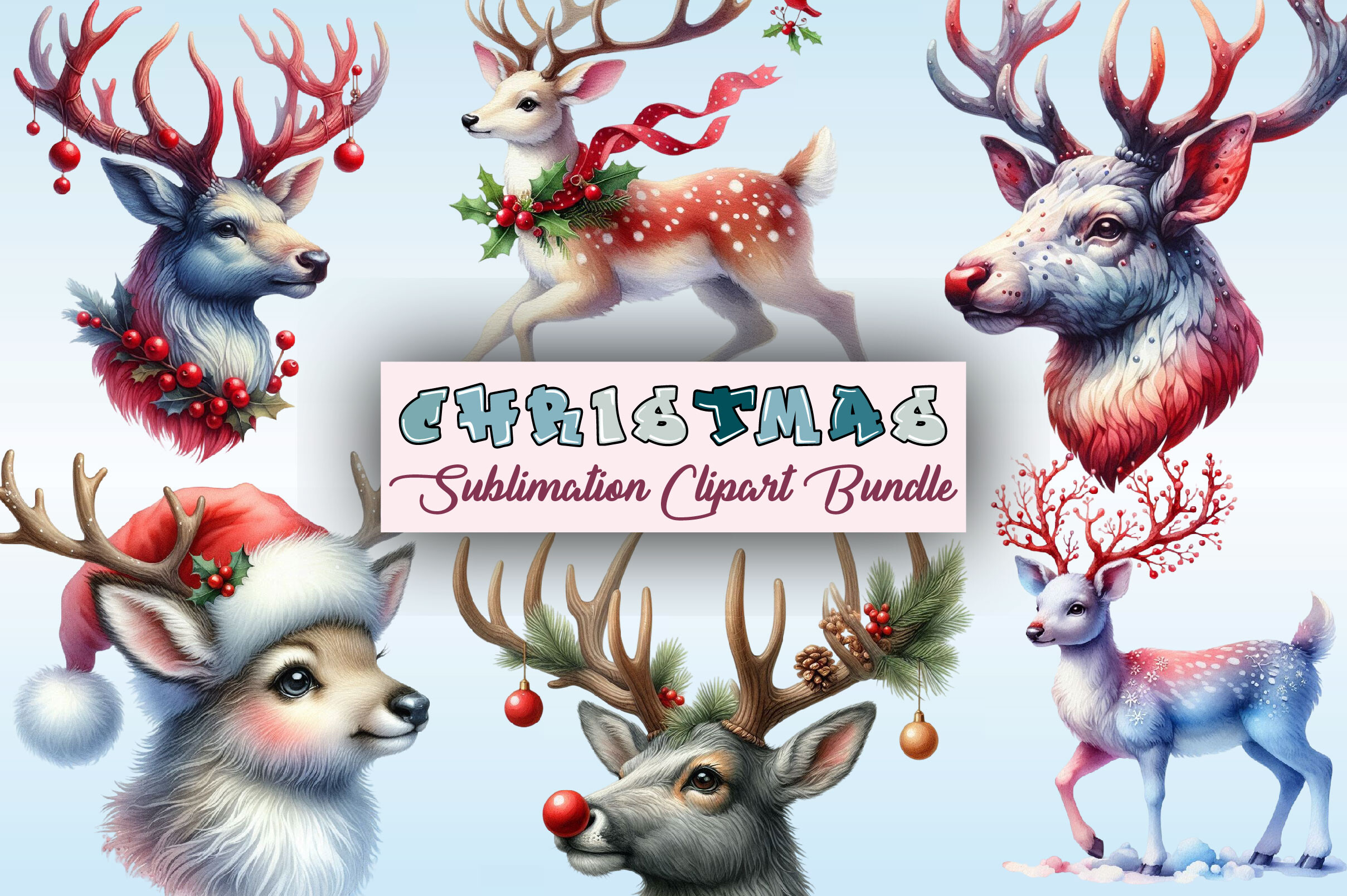 Christmas Reindeer PNG Clipart Bundle Graphic by CitraGraphics ...