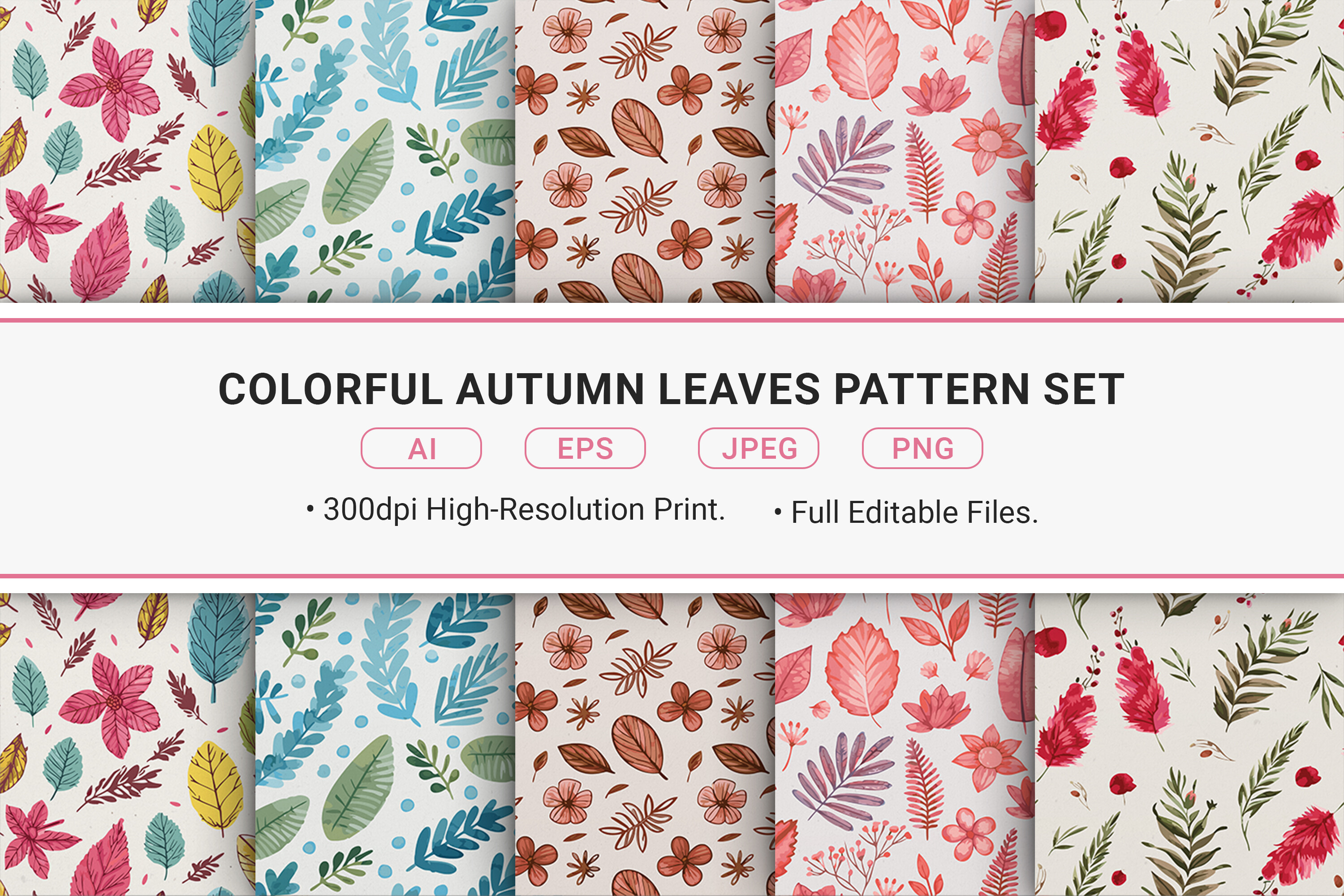 Colorful Autumn Leaves Pattern Set Graphic by JUNDI · Creative Fabrica