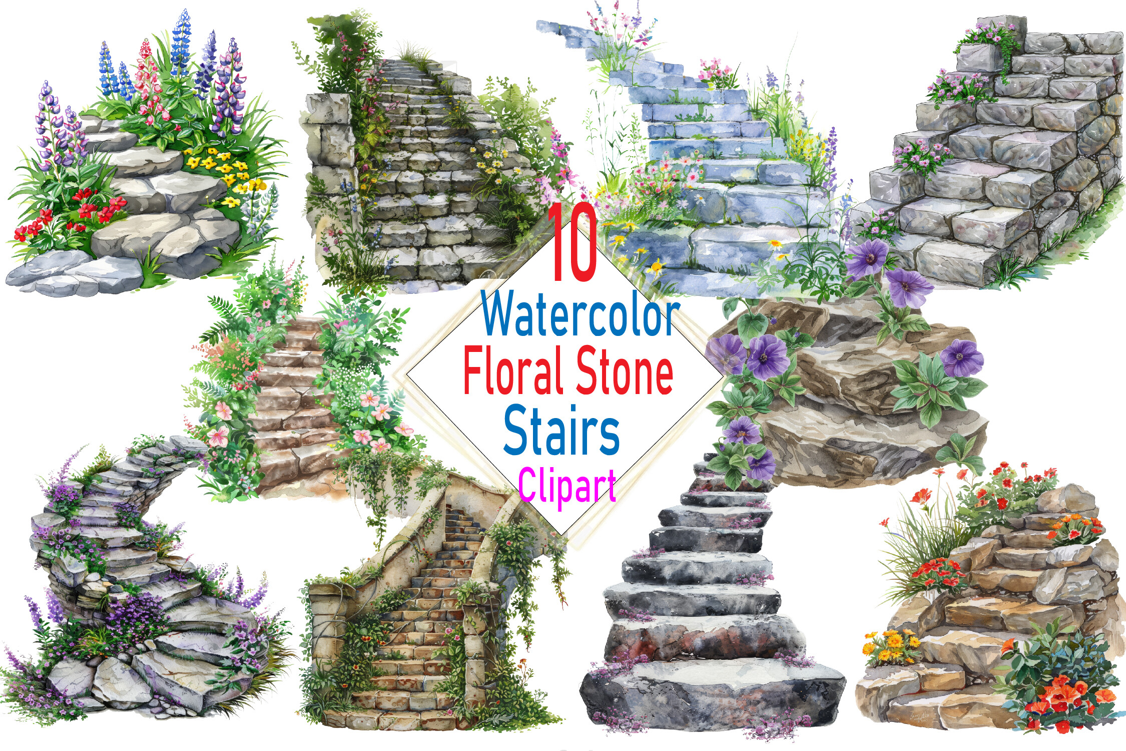 Garden Fence Spring Flowers Watercolor Graphic by Print Market Designs ...