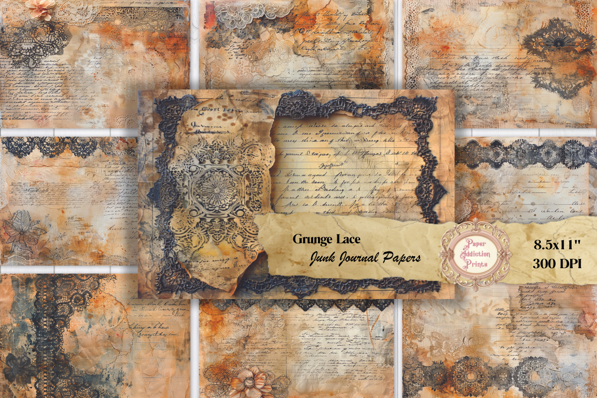 Grunge Lace Junk Journal Papers Graphic by paperaddictionprints ...