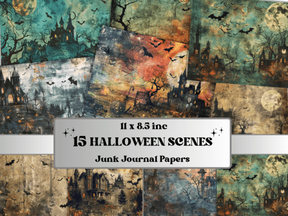 Halloween Scenes Junk Journal Paper