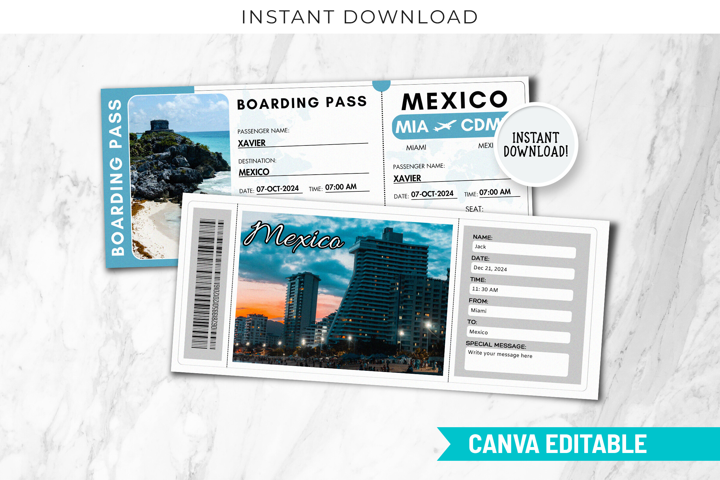 Mexico Boarding Pass Ticket Template