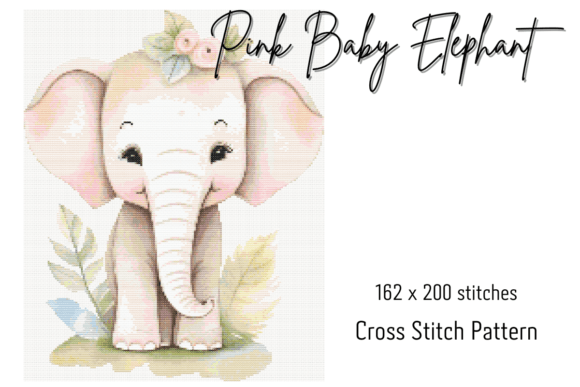 Pink Baby Elephant Cross Stitch Pattern