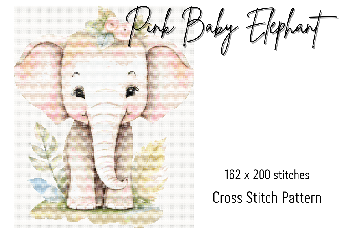 Pink Baby Elephant Cross Stitch Pattern