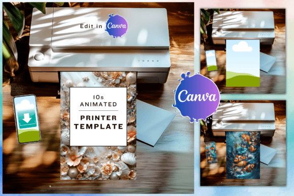 Printer Video Mockup Canva Template