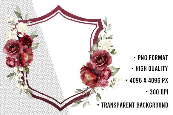 Red White Floral Crest Watercolor